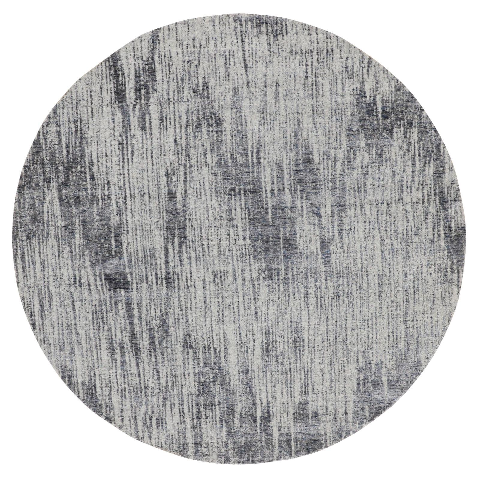 7'9"x7'9" Gray Fine jacquard Hand Loomed Modern Wool and Art Silk Round Rug For Sale