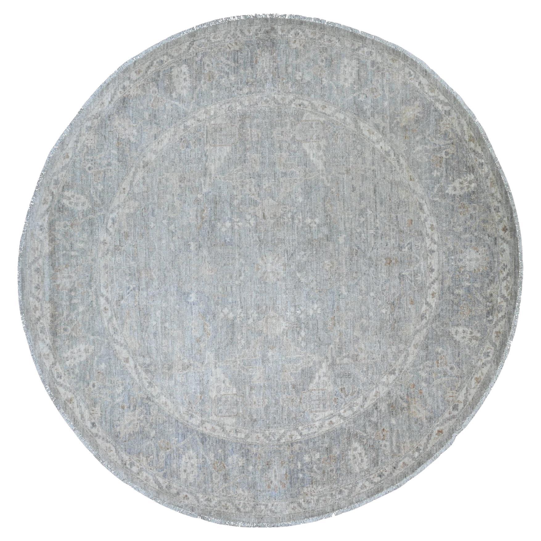 7'9"x7'9" Gray Peshawar with Ziegler Mahal Design Hand Knotted Wool Round Rug