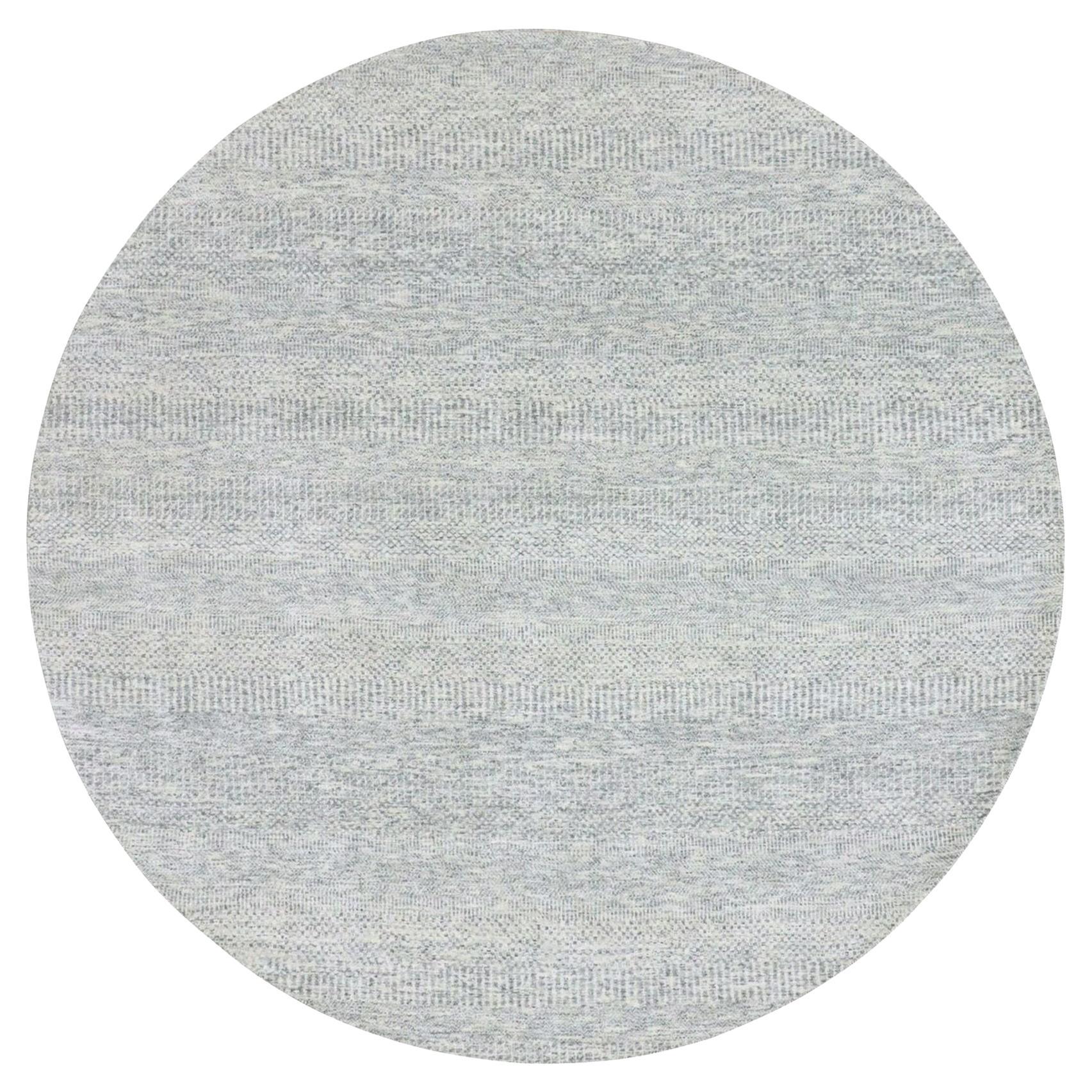 7'9 "x7'9" Alfombra Oriental Redonda Anudada a Mano con Diseño de Hierba de Lana Pura Gris sin Teñir