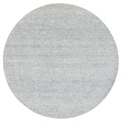 7'9 "x7'9" Alfombra Oriental Redonda Anudada a Mano con Diseño de Hierba de Lana Pura Gris sin Teñir