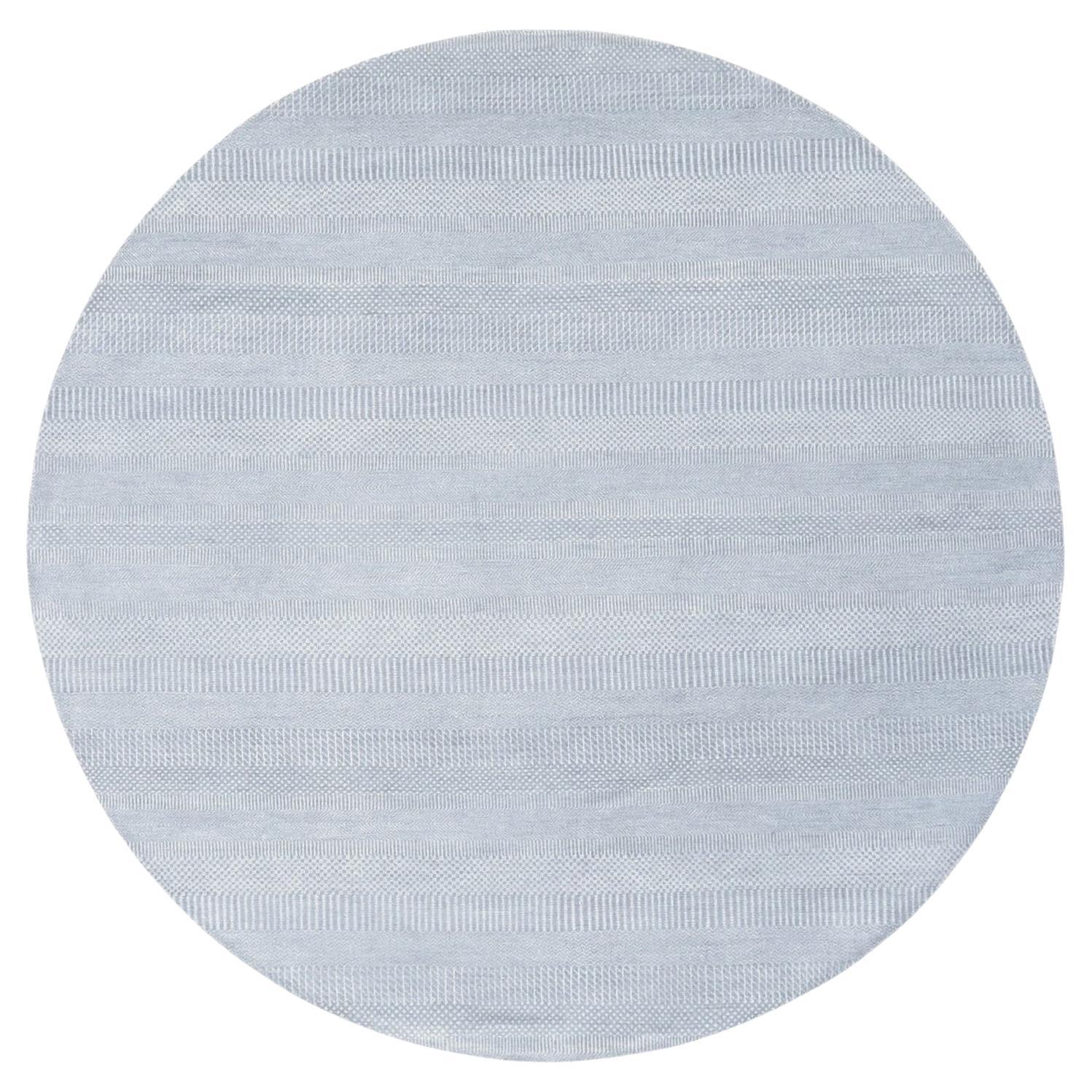 7
9"x7
9" Ivory, Modern Grass Design Gabbeh Wool and Silk Hand Knotted Round Rug