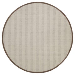 7'9"x7'9" Ivory Pure Wool Modern Vertical Stripes Design Hand Knotted Round Rug