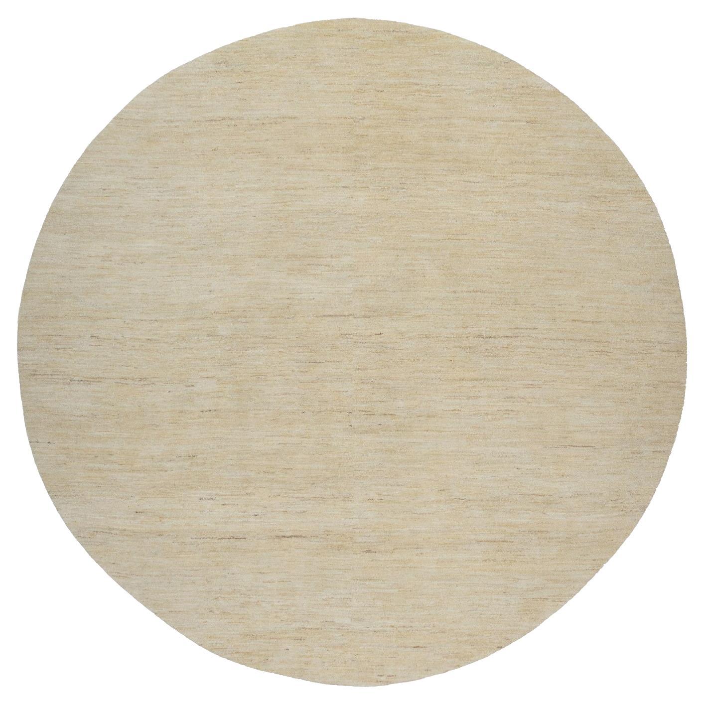 7
9 "x7
9" Lin White Pure Wool Modern Plain Design Hand Knotsted Round Rug (Tapis rond en lin, blanc, pure laine)