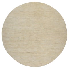 7'9"x7'9" Linen White Pure Wool Modern Plain Design Hand Knotted Round Rug