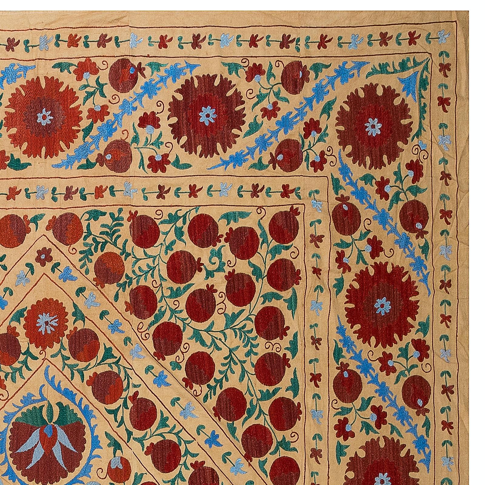Suzani, a Central Asian term for a specific type of needlework, is also the broader name for the hugely popular decorative pieces of textile that feature this needlework in vivid colors with bold, expressive floral and botanical designs, natural
