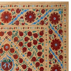 7.9x8.4 Ft Silk Embroidery Bed Cover. Home Decor Tablecloth. Vintage Uzbek Throw