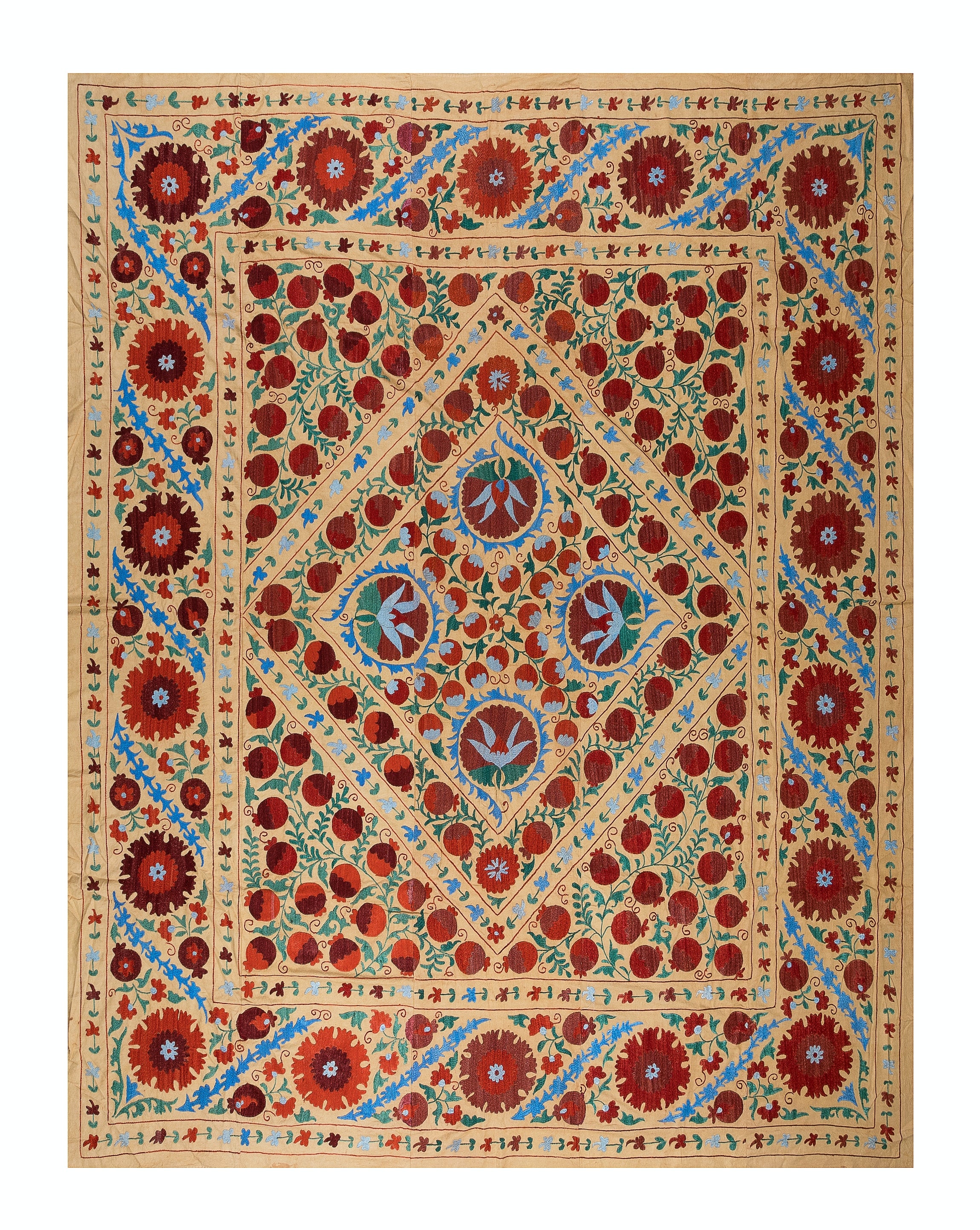 7.9x8.4 Ft Silk Embroidery Bed Cover. Nappe décorative. Flèche ouzbeke vintage