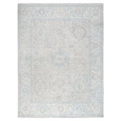7'9 "x9'10" Bone White Washed Out Peshawar Reine Wolle Hand Knotted Oriental Rug