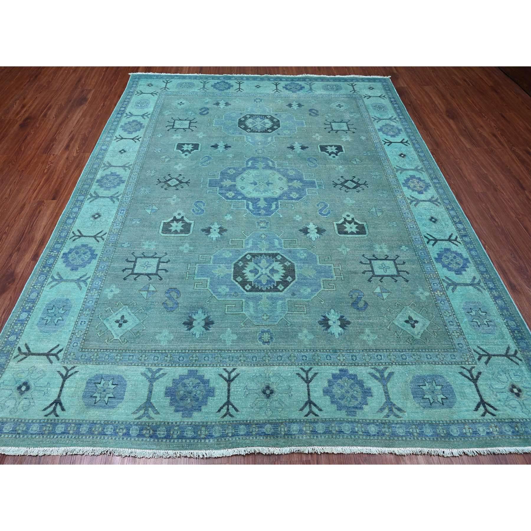 Sapphire Blue, Overdyed Kazak with Tribal Medallion Design, Hand Knotted, 100% Wool, Oriental Rug
Primary materials: Wool
Latex: No Pile 
height: 0.25 Inches
Style: Traditional
Primary color: Blue
Secondary colors: None
Pattern: Oriental