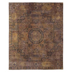 7'9 "x9'7" Brown Overdyed Peshawar with Mamluk Design Hand Knotsted Pure Wool Rugs