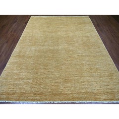 7'9 "x9'7" Alfombra Oriental de Lana Ghazni Anudada a Mano, Marrón Dorado, Liso, Diseño Sólido