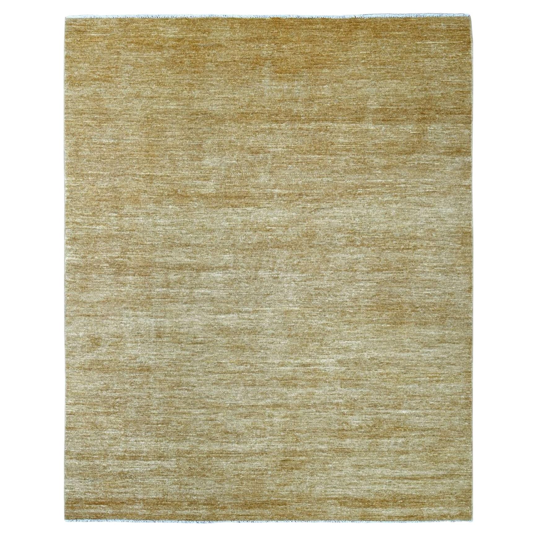 7'9"x9'7" Golden Brown Plain Solid Pattern Hand Knotted Ghazni Wool Oriental Rug