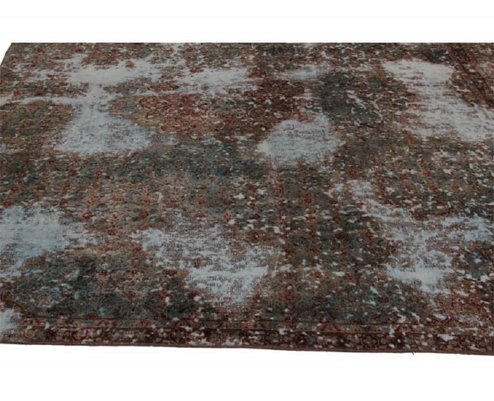 Vintage Distressed Overdyed Persian Rug For Sale 3