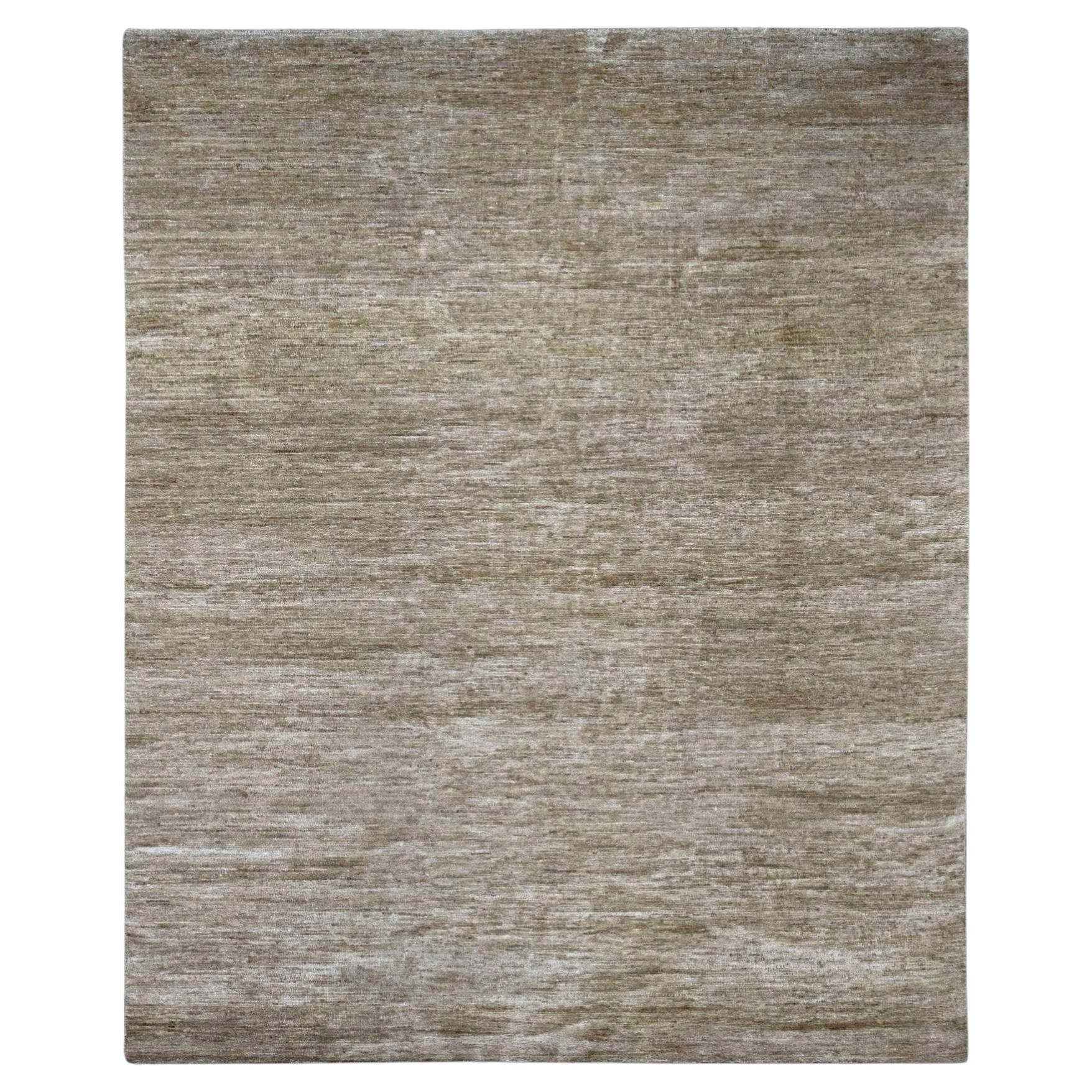 7'9"x9'8" Brown Plain Solid Pattern Hand Knotted Hand Spun Ghazni Wool Rug