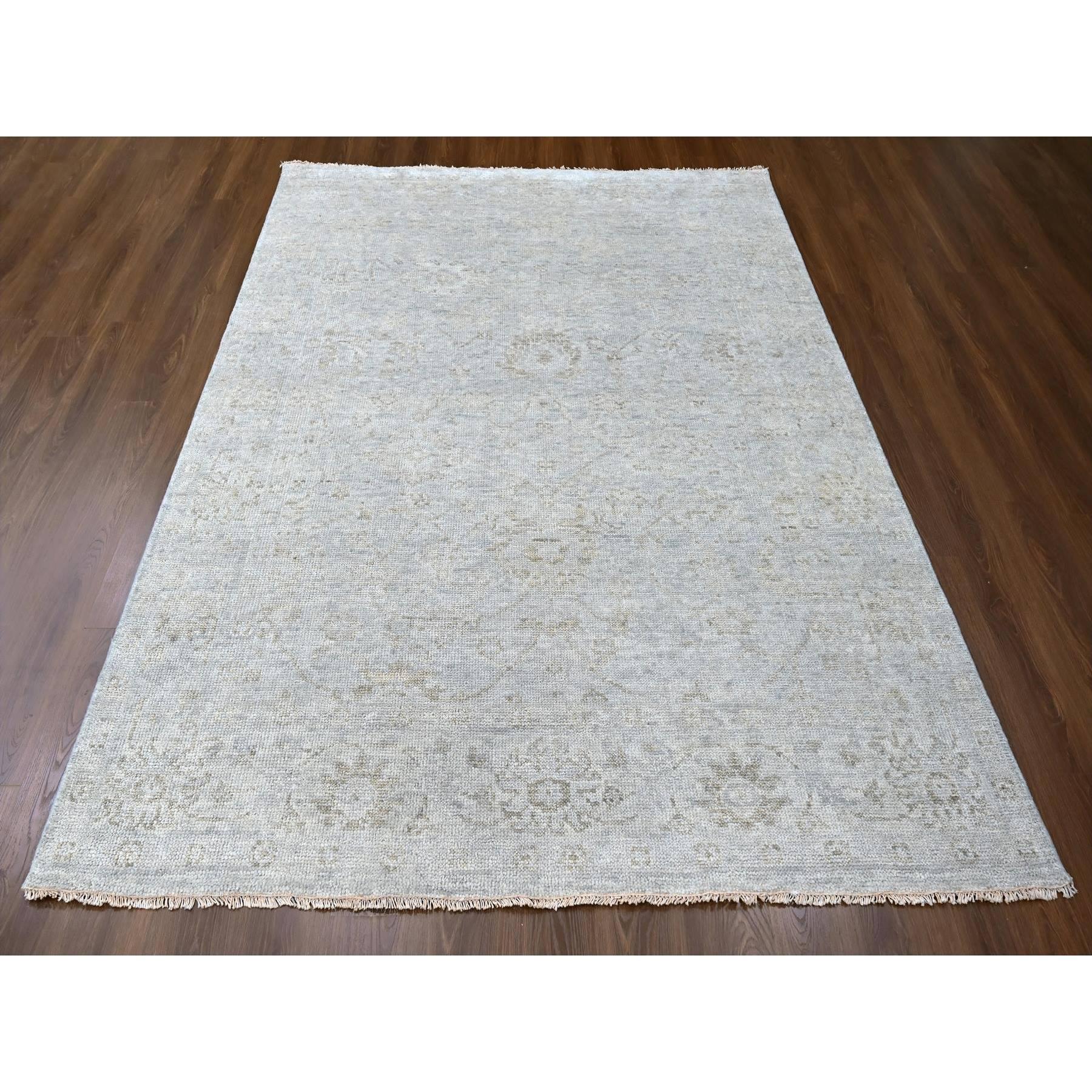 Cloud Gray, Supple Collection, Tone On Tone, Hand Knotted, Soft Vibrant Wool Pile, Plush and Lush, Oushak Design, Oriental Rug
Primary materials: Wool
Latex: No Pile 
height: 0.25 Inches
Style: Transitional
Primary color: Grey
Secondary colors: