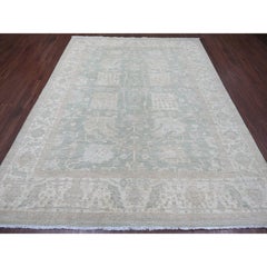 7'9"x9'8" Green Washed Out Peshawar with All Over Design Hand Knotted Wool Rug