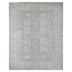 7'9"x9'8" Green Washed Out Peshawar with All Over Design Hand Knotted Wool Rug