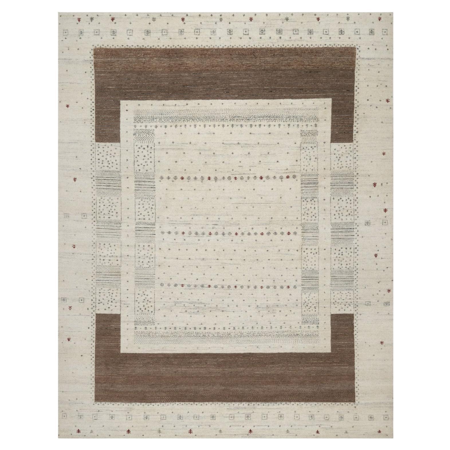 7'9"x9'8" Ivory Soft & Pure Wool Lori Buft Gabbeh Modern Design Hand Knotted Rug