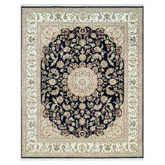 7'9"x9'9" Dark Night Blue Nain Organic Wool 250 KPSI Hand Knotted Oriental Rug