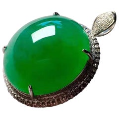 Used 7Caat Jade Diamond Pendant 18 Karat White Gold Duel Use as Ring