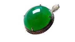 7Caat Jade Diamond Pendant 18 Karat White Gold Duel Use as Ring
