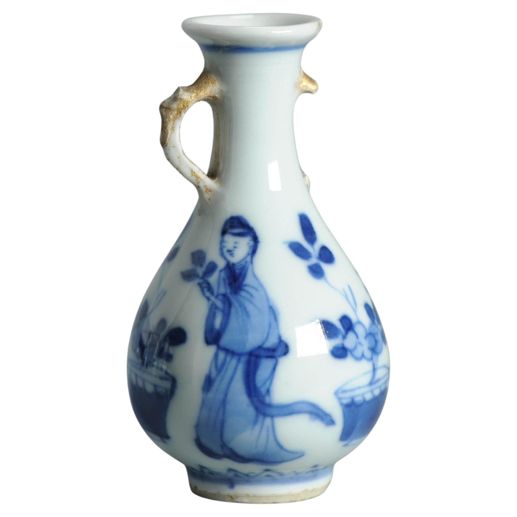 7CM Vase ancien en porcelaine chinoise Ca 1700 Période Kangxi Poignée éléphant