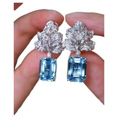 Orecchini con acquamarina 7ct e diamante bianco 1ct in oro bianco 18k