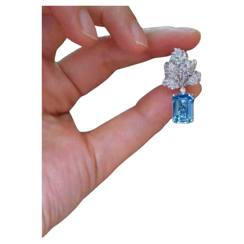Orecchini con acquamarina 7ct e diamante bianco 1ct in oro bianco 18k