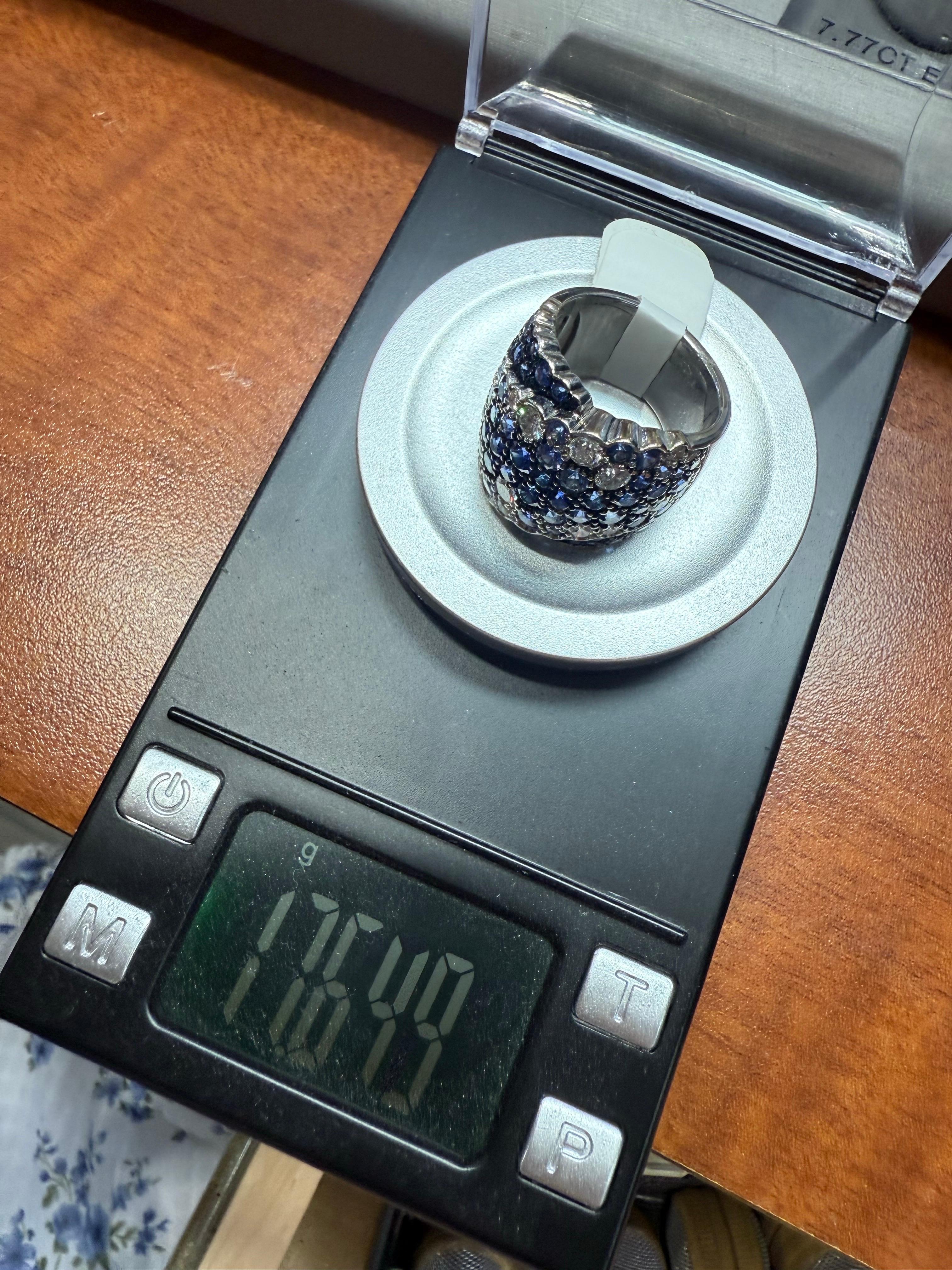 7ct Blauer Saphir & Diamant Ring 18KT Cocktail Ring (Brillantschliff) im Angebot