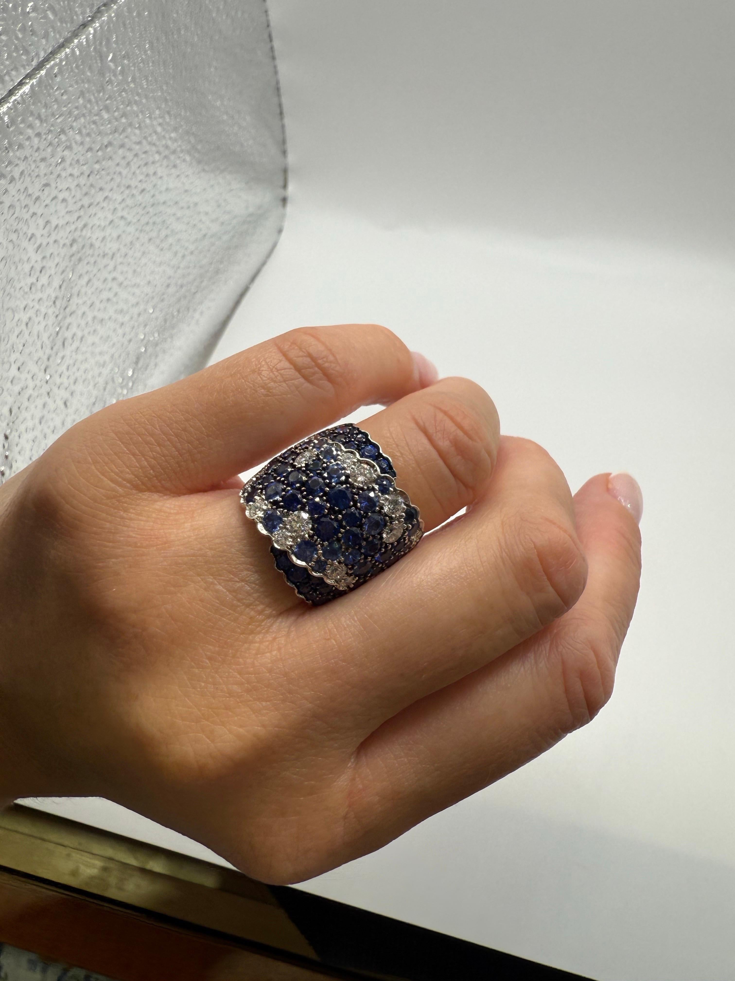 7ct Blauer Saphir & Diamant Ring 18KT Cocktail Ring Damen im Angebot