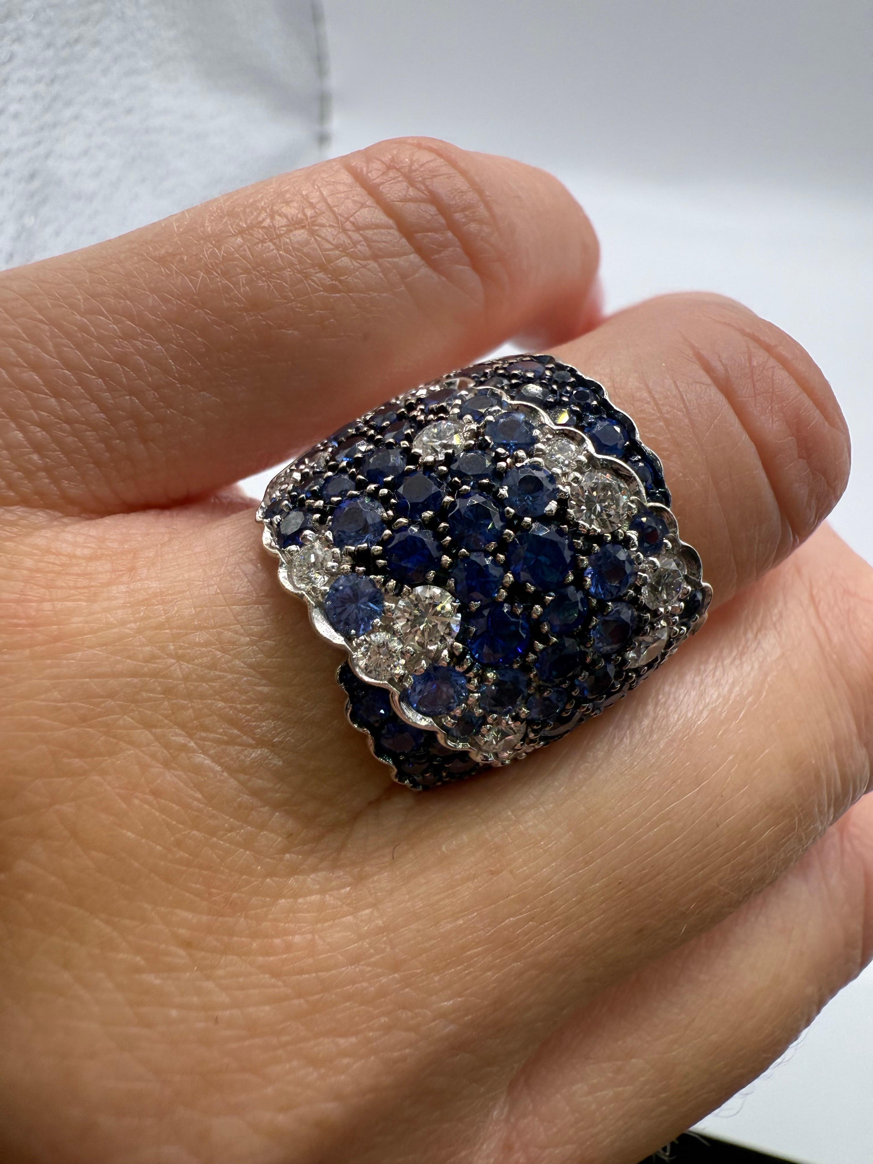 7ct Blauer Saphir & Diamant Ring 18KT Cocktail Ring im Angebot 3