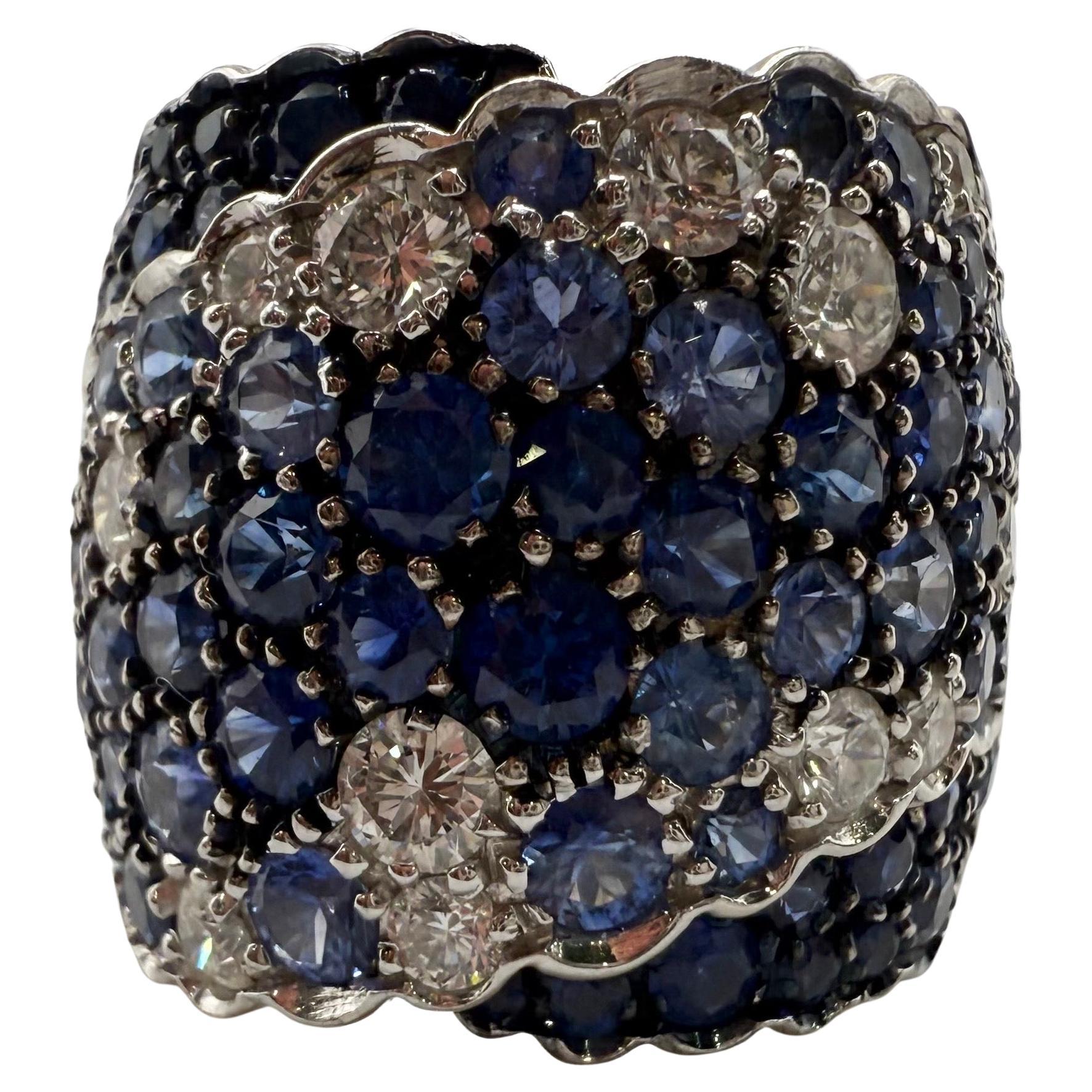 Anello con zaffiro blu e diamanti 7ct Anello cocktail 18KT