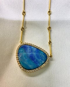 7ct Boulder Opal und .5ct Diamanten Halskette 18k Gold