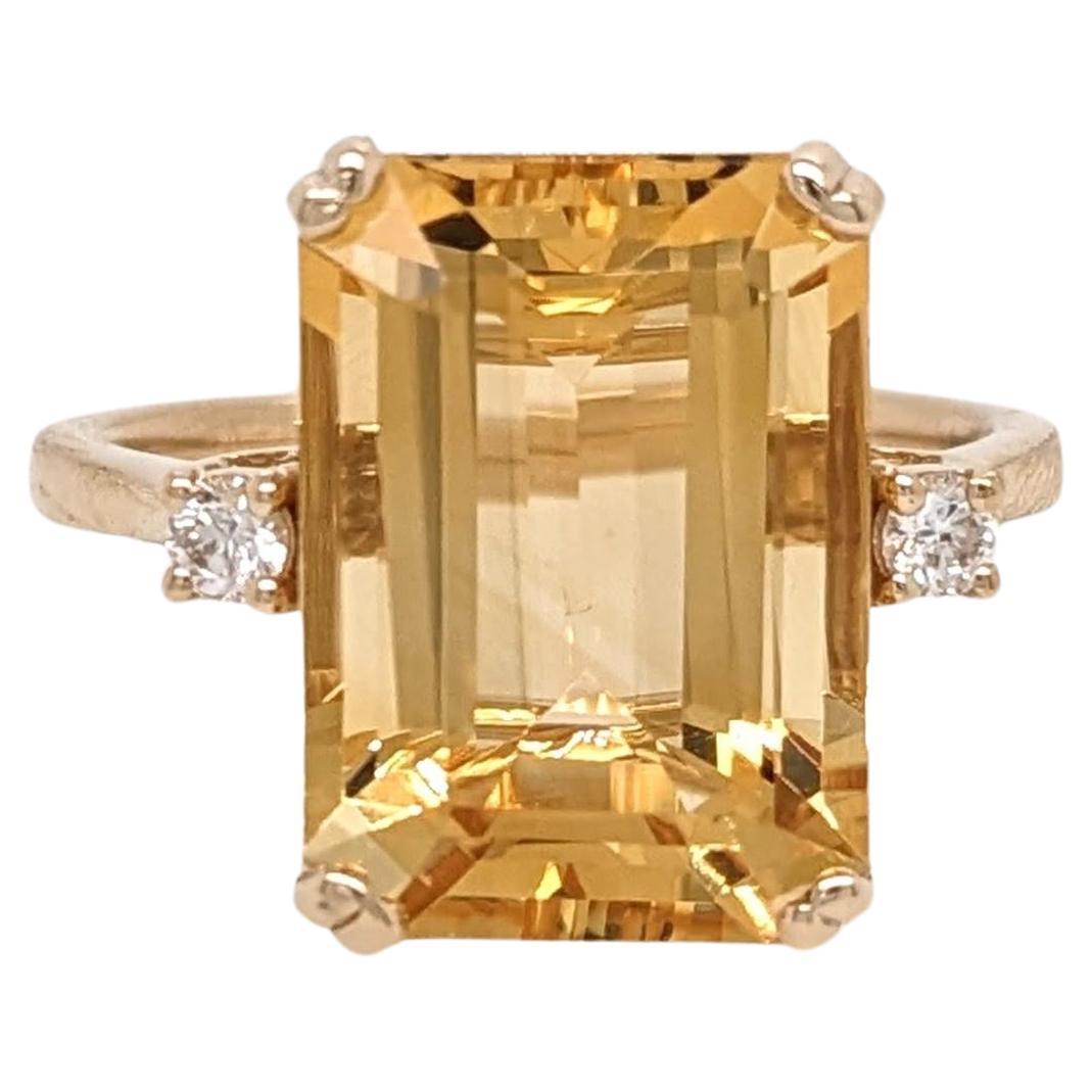 7 Karat Citrin Ring mit erdfarbenen, Mined-Diamanten aus massivem 14 Karat Gelbgold EM 14x10 mm
