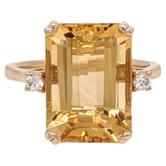 7ct Citrine Ring w Earth Mined Diamonds in Solid 14K Yellow Gold EM 14x10mm