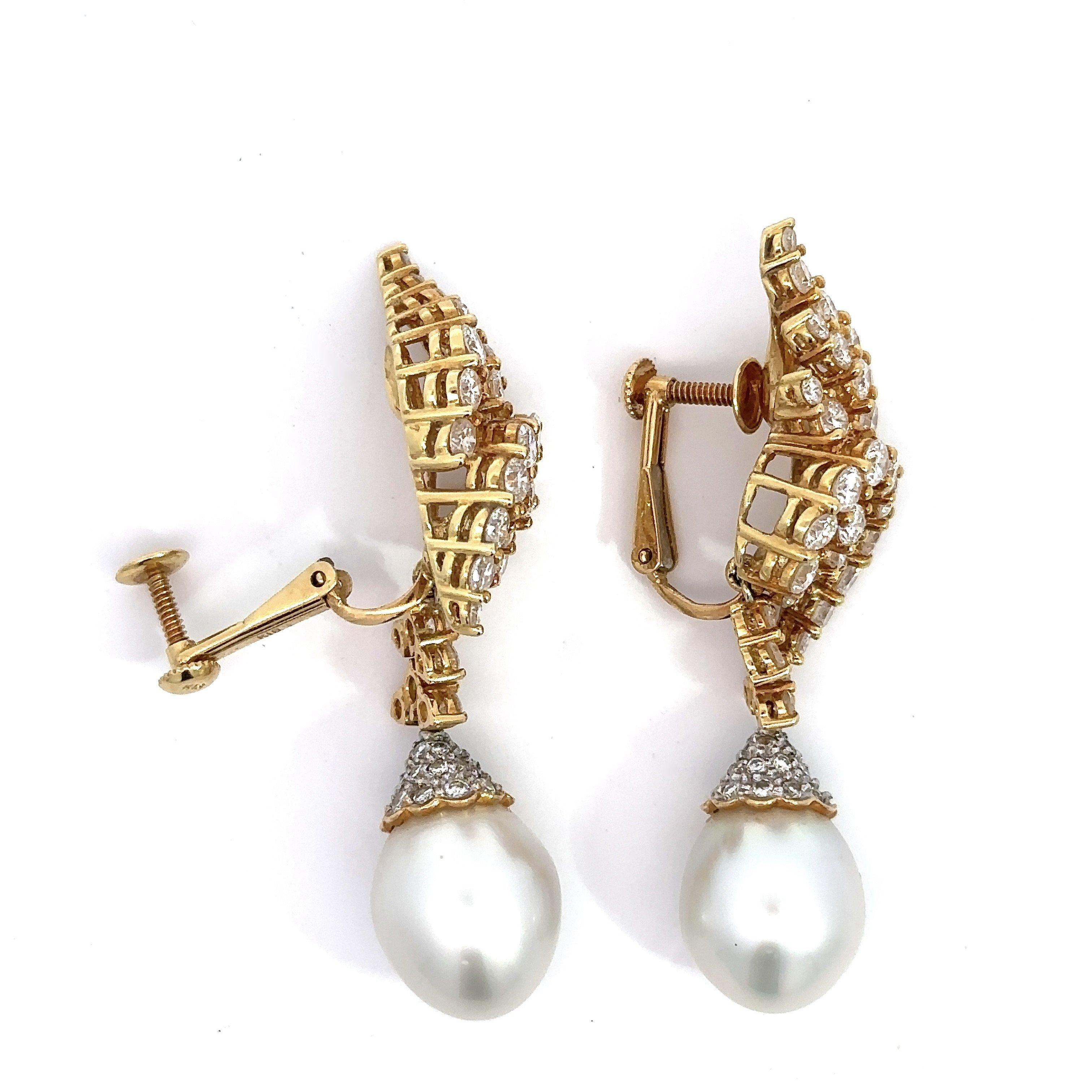 7CT Diamond and South Sea Pearl Dangle Earrings  For Sale 3