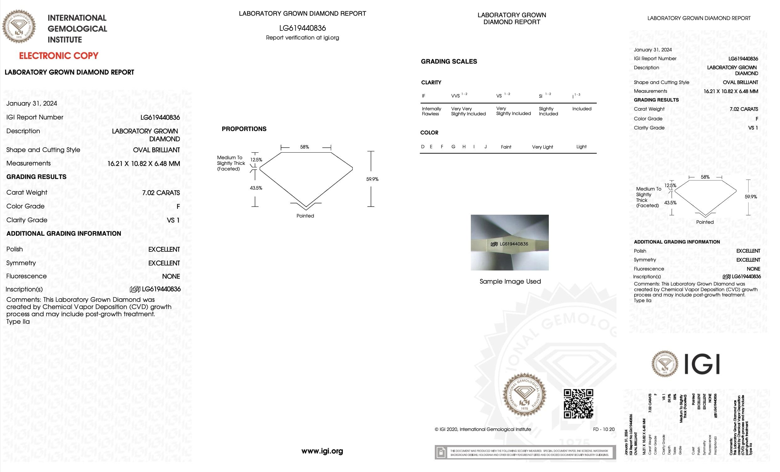 A Stone 7ct Diamond (Lab-grown), F color VS1, Three-stone Setting, IGI Certified Neuf - En vente à Irvine, CA