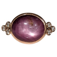 7ct East West Star Ruby Ring w Earth Mined Diamonds in Solid 14K Gold Oval 12x10