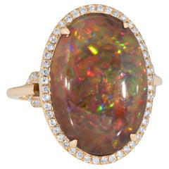 7ct Ethiopian Opal Diamond Ring Oval Princess Estate 18k Gold Cocktail Jewelry