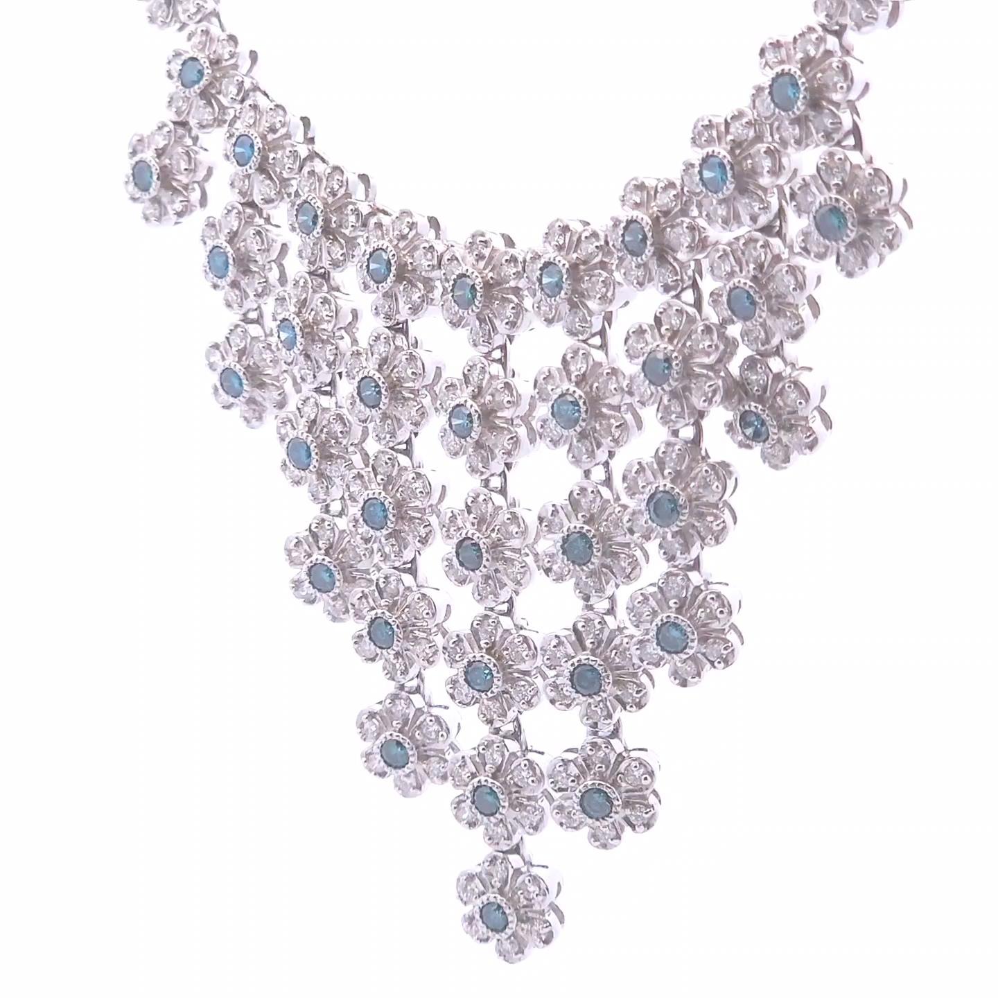 Taille ronde Collier de diamants fantaisie de 7 carats en or blanc 14 carats en vente