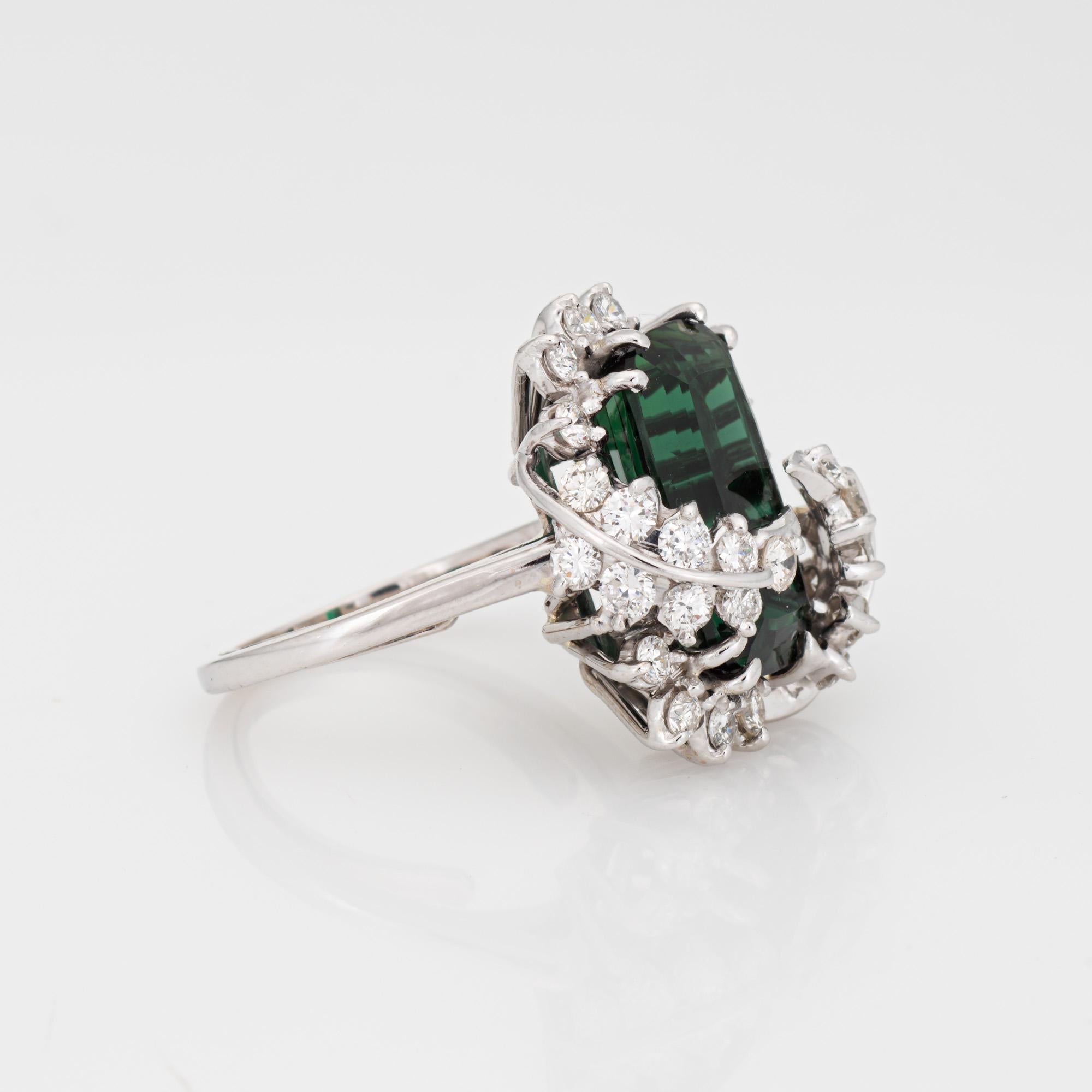 Modern 7ct Green Tourmaline Diamond Leaf Ring Vintage 14k White Gold Sz 4.75 Jewelry For Sale