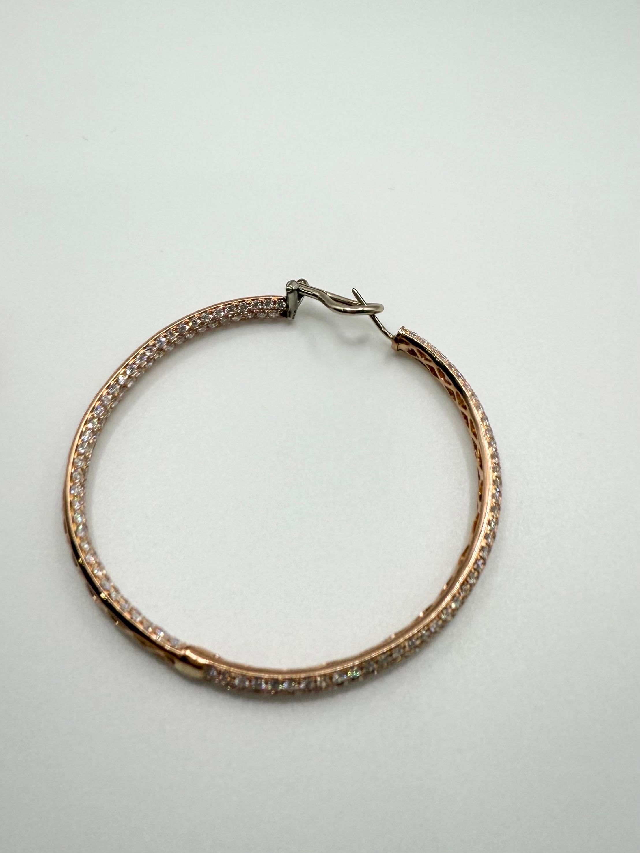 Women's or Men's 7ct Large Pave Hoop earrings 18KT rose gold For Sale