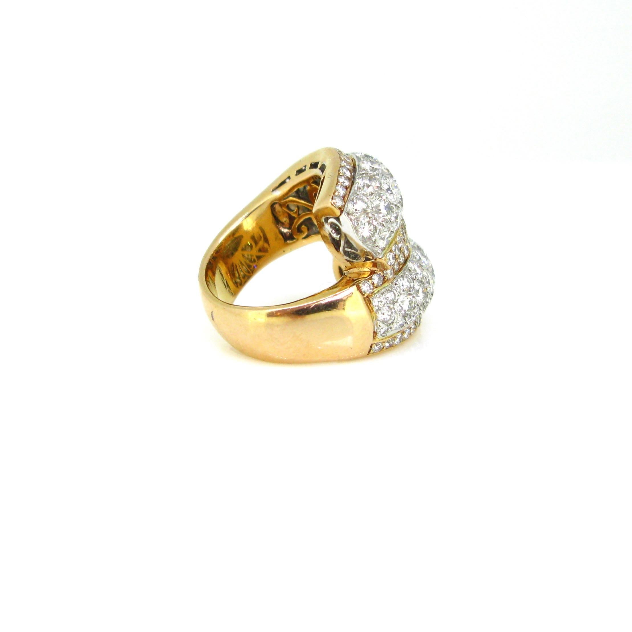 Round Cut 7 Carat Modern Pave Dome Diamonds Yellow Rose Gold Cocktail Ring