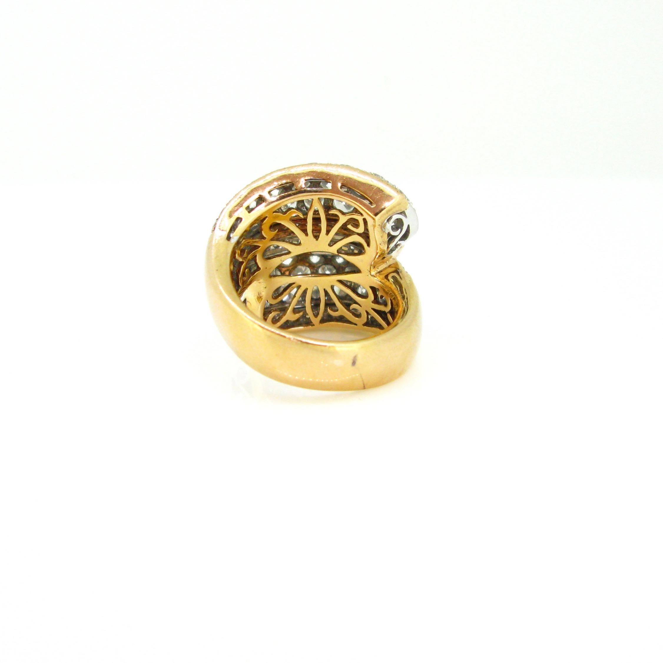 7 Carat Modern Pave Dome Diamonds Yellow Rose Gold Cocktail Ring In Excellent Condition In London, GB
