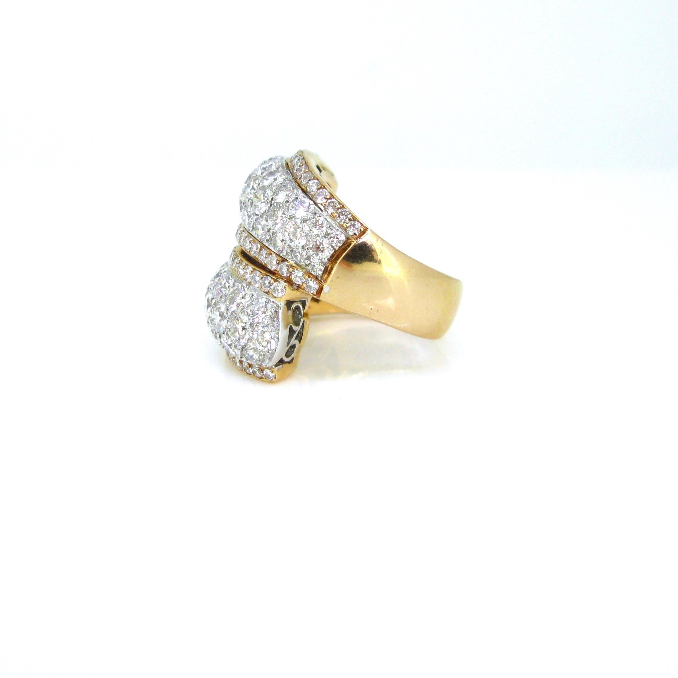 Women's or Men's 7 Carat Modern Pave Dome Diamonds Yellow Rose Gold Cocktail Ring