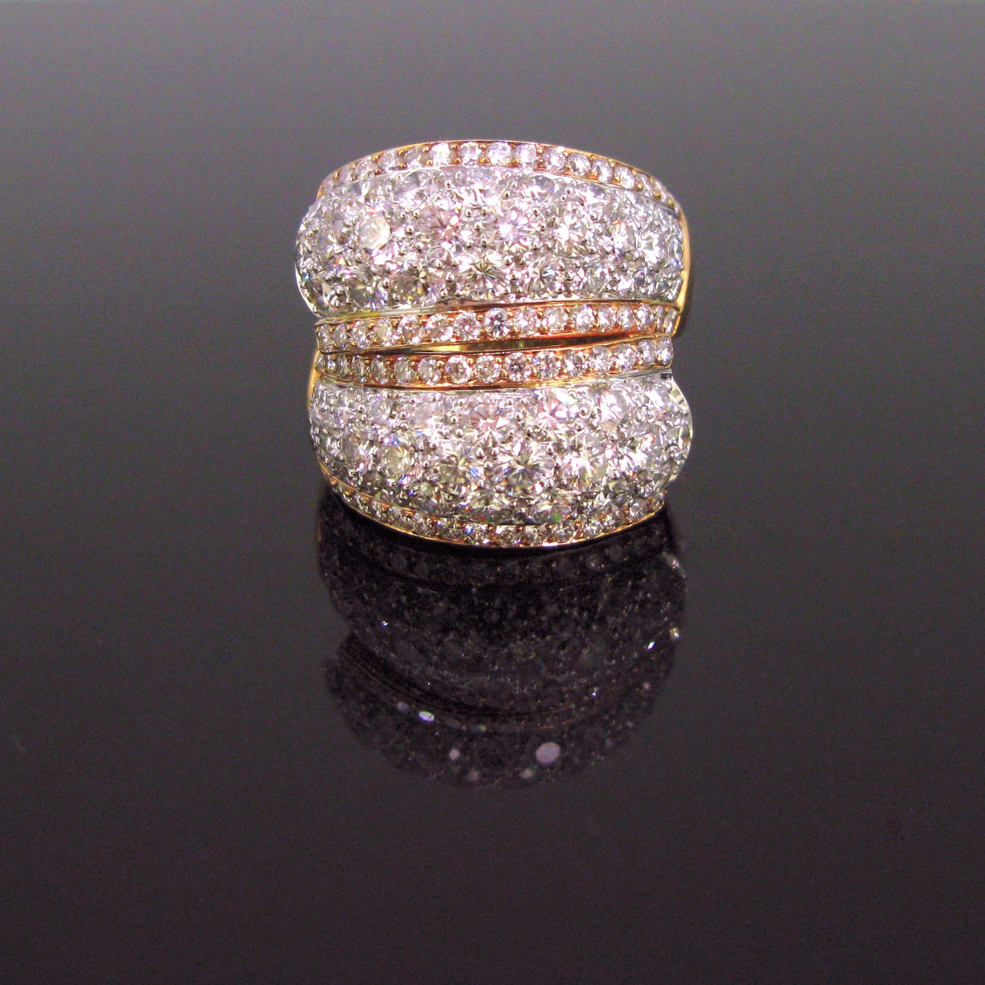 7 Carat Modern Pave Dome Diamonds Yellow Rose Gold Cocktail Ring 2