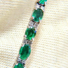 7ct Natural Emerald Diamond Bangle Bracelet 14kt White Gold*