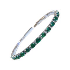 7ct Natural Emerald Diamond Bangle Bracelet 14kt White Gold*