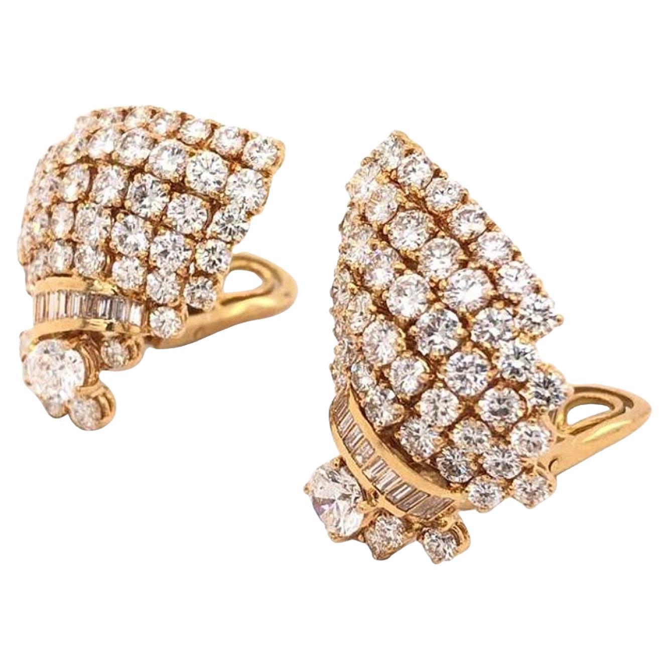 7ct Natural Round Diamonds with Baguettes Dressing Clip On Earrings 18K Gold