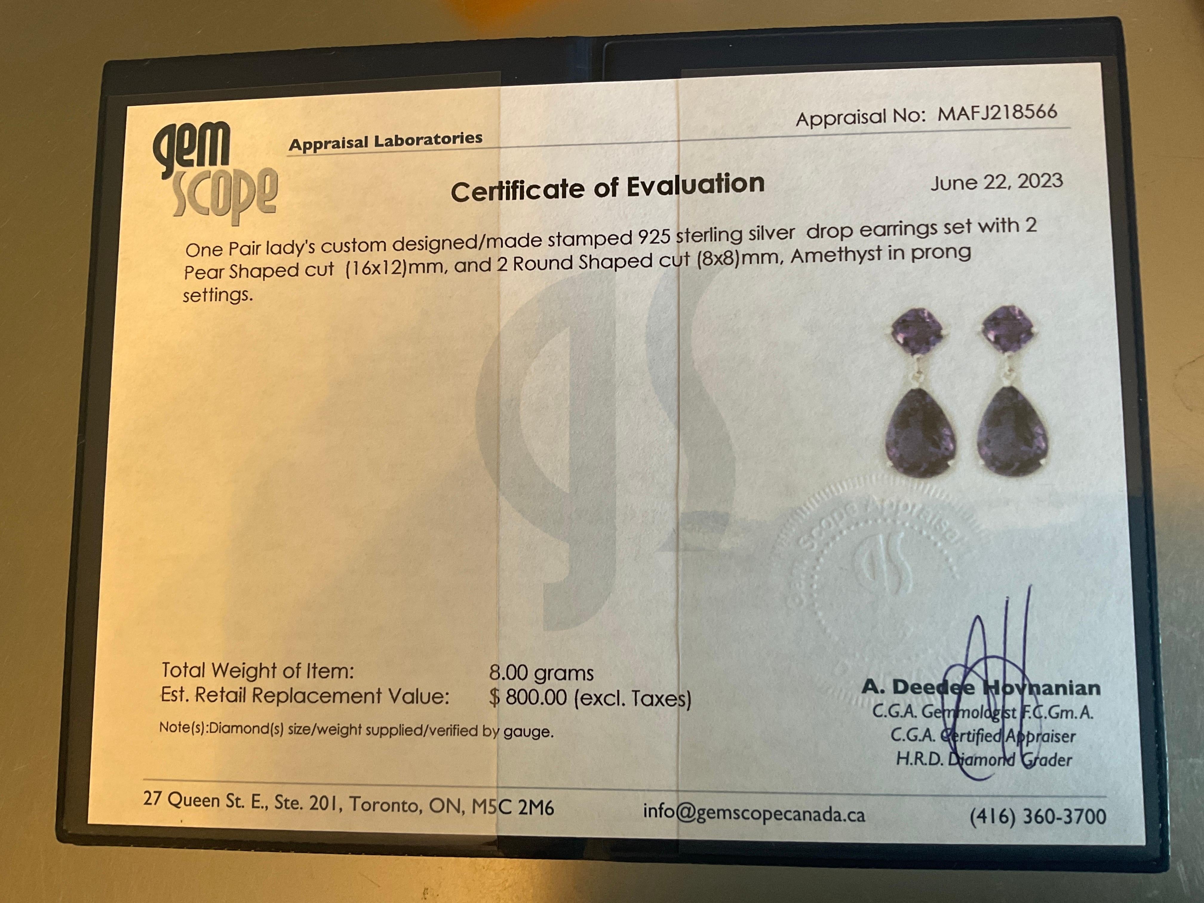 7ct Purple Amethyst Drop Earrings (handmade) – Sterling Silver 1